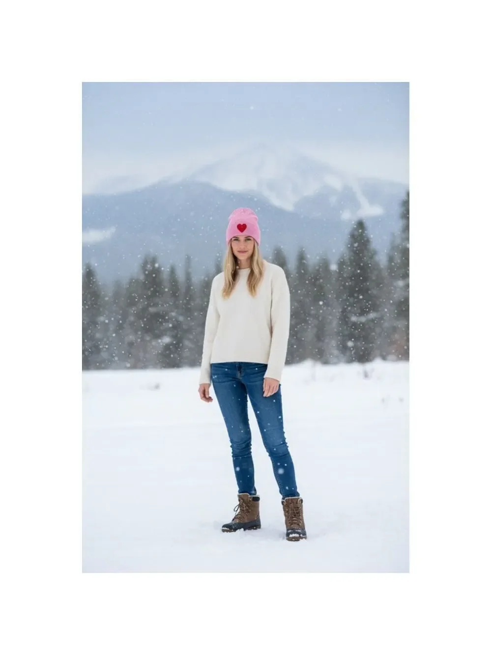 JoyLab Pink Red Heart Beanie NWT
